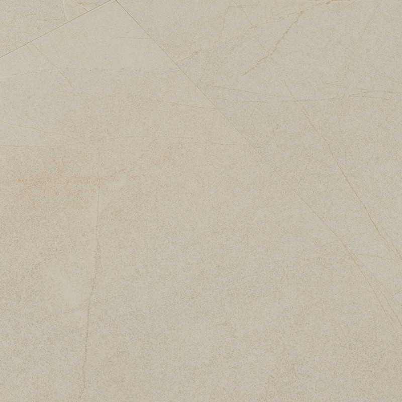 Light cream-colored square tile with fine veins and subtle diagonal lines; slightly textured surface and small brownish spots; fits as a floor tile.