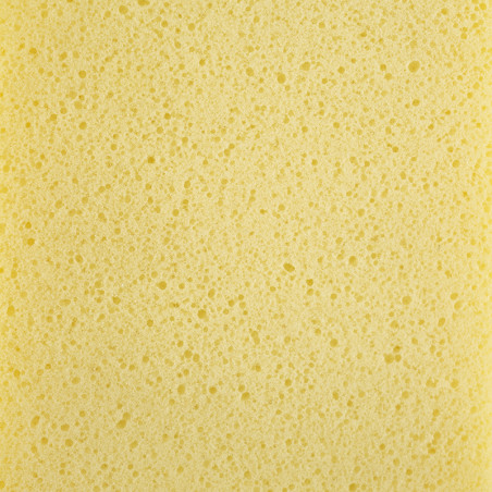 Eine gelbe, poröse Schwammstruktur mit kleinen Löchern, die gleichmäßig über die Oberfläche verteilt sind und den gesamten Rahme