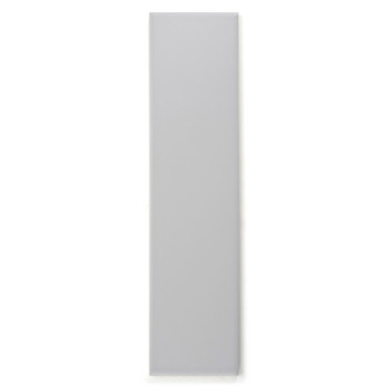 A rectangular, smooth, light gray tile vertically stands against a white background, creating a simple and minimalist appearance