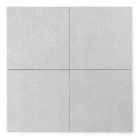 Vier hellgraue, strukturierte Fliesen bilden ein größeres Quadrat, jeweils durch dünne, sich kreuzende Linien getrennt, wodurch 