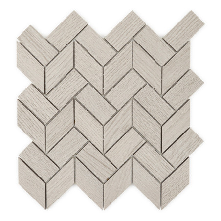 Los azulejos de madera de color gris claro forman un patrón en zigzag, creando un diseño de chevrón. Los azulejos se entrelazan  Los azulejos de madera de color gris claro forman un patrón en zigzag, creando un diseño de chevrón. Los azulejos se entrelazan