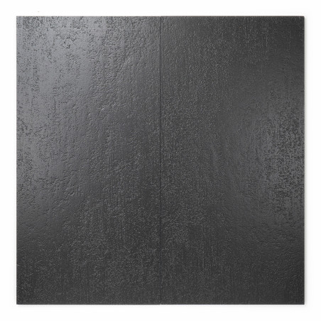 Un grand carreau de céramique plat et noir présente une surface texturée subtile ressemblant à de la pierre, réfléchissant la lu Un grand carreau de céramique plat et noir présente une surface texturée subtile ressemblant à de la pierre, réfléchissant la lu