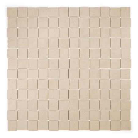 Vierkante beige tegels vormen een raster, waarbij elke tegel gelijkmatig naast de andere wordt geplaatst, waardoor een uniforme 