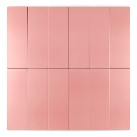 Douze carreaux roses rectangulaires sont disposés symétriquement dans une grille de quatre par trois, créant un motif uniforme e Douze carreaux roses rectangulaires sont disposés symétriquement dans une grille de quatre par trois, créant un motif uniforme e