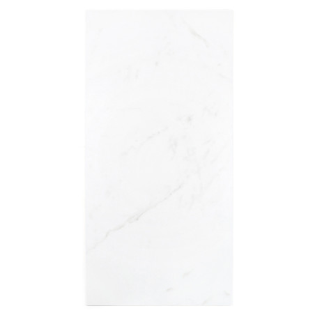 Rectangular white tile features subtle gray veining, resting flat in a simple, minimalist design setting. Rectangular white tile features subtle gray veining, resting flat in a simple, minimalist design setting.