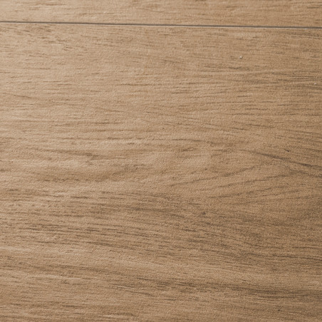 Eine Fliese mit Holzstruktur weist horizontale Maserungsmuster auf, die natürliches Holz simulieren und in eine glatte, saubere 