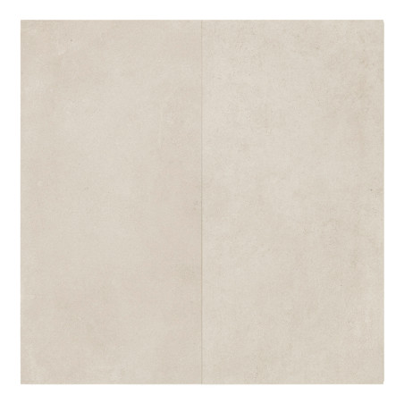 Un carreau de céramique beige avec une surface subtile et texturée est divisé en deux sections par une légère ligne verticale, s
