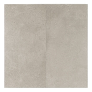 Um ladrilho retangular cinza é plano, exibindo uma textura lisa com marmoreio sutil, contra um fundo branco liso.