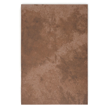 Un azulejo rectangular con una superficie texturizada de color marrón con un patrón moteado. se encuentra plano sobre un fondo b
