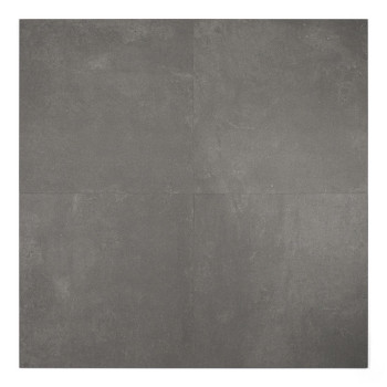 O ladrilho quadrado cinza, liso e levemente texturizado, assenta sobre um fundo branco liso, sugerindo um ambiente de design mod