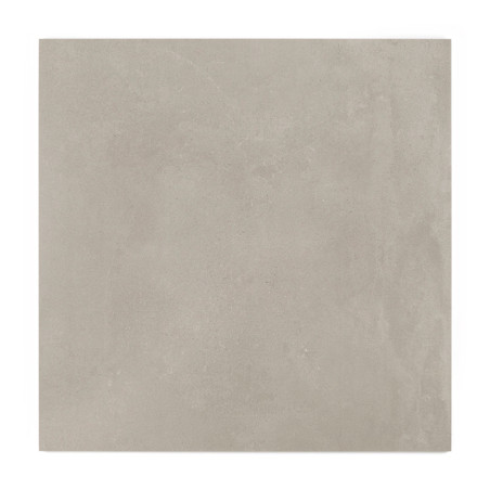 Een gladde, vierkante, lichtgrijze tegel ligt plat en heeft een subtiel gestructureerd oppervlak. Het speelt zich af tegen een e