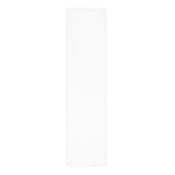 A rectangular white tile rests horizontally, displaying a smooth, glossy surface. It is set against a plain, white background.