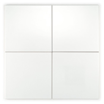 A plain, white, square tile rests against a completely white background, emphasizing simplicity and uniformity.