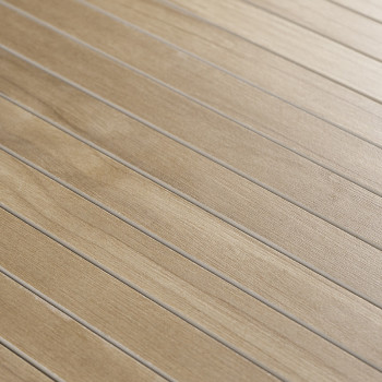 Houten vloertegels die horizontaal zijn gerangschikt, vertonen een natuurlijk nerfpatroon en een lichtbruine tint, waardoor een 