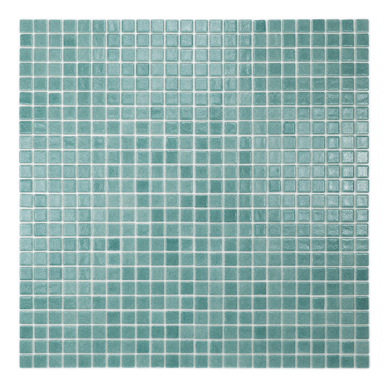 Petits carreaux carrés sarcelle disposés selon un motif en grille, créant une apparence de mosaïque calme et uniforme.