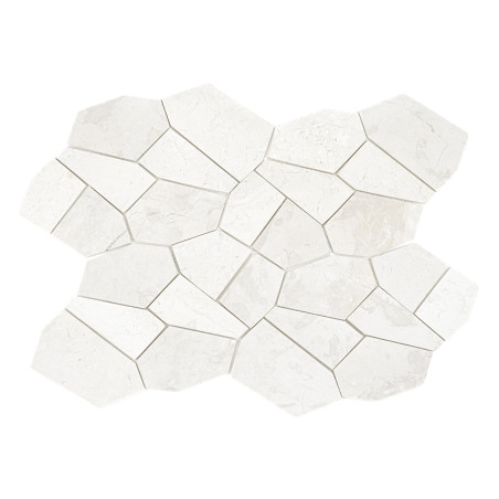 Los azulejos de piedra se entrelazan, formando un patrón geométrico irregular sobre un fondo blanco liso, realzando el interés e Los azulejos de piedra se entrelazan, formando un patrón geométrico irregular sobre un fondo blanco liso, realzando el interés e