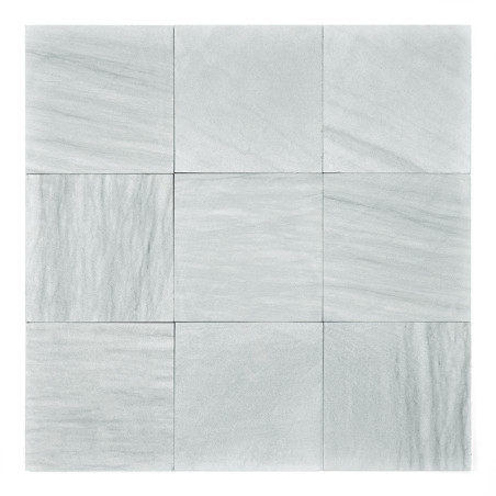 Ladrilhos de pedra cinza se cruzam perfeitamente, formando um padrão de grade limpo, sugerindo um ambiente moderno de piso inter