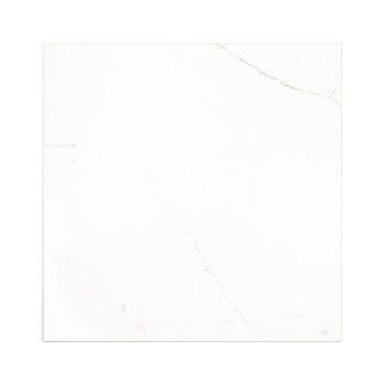 A square white tile displays subtle gray veining, resembling marble, set against a plain background, emphasizing its sleek, mini