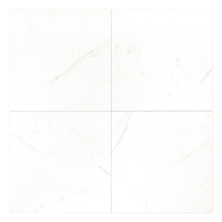 White ceramic tiles with subtle gray veining patterns are joined in a grid. The surface is smooth and glossy, suitable for floor