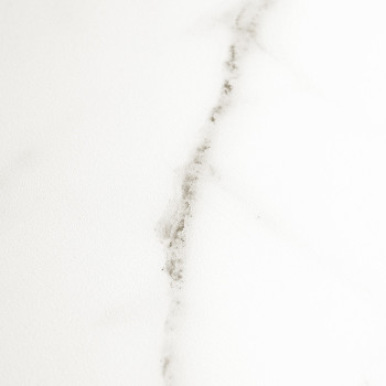 White marble tile displays a subtle gray vein running diagonally, creating a natural, elegant appearance against a smooth surfac