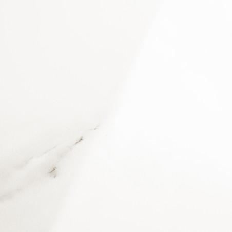 Een witte tegel met subtiele grijze aderen rust in zacht licht, waardoor een elegante en minimalistische uitstraling ontstaat di