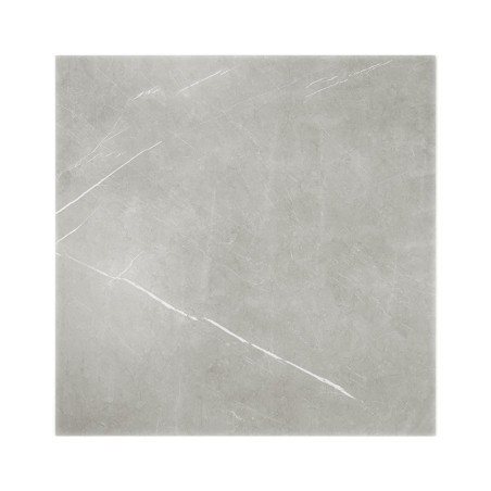 A square tile displays a light gray surface with subtle white veining, resembling natural stone, intended for flooring or wall a