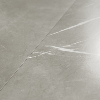 Square ceramic tile features a light gray surface with subtle white veining mimicking marble, creating an elegant, understated p