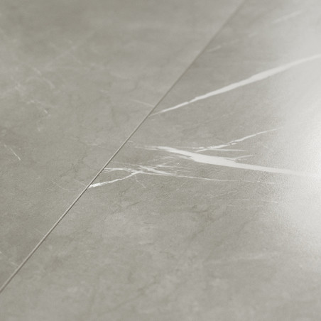 Square ceramic tile features a light gray surface with subtle white veining mimicking marble, creating an elegant, understated p