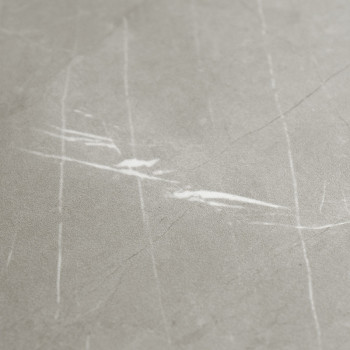 A smooth, light gray tile displays subtle white veining, reminiscent of marble, creating an elegant and modern appearance suitab