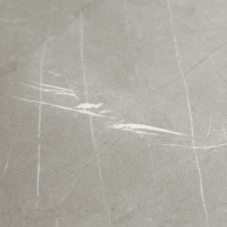 A smooth, light gray tile displays subtle white veining, reminiscent of marble, creating an elegant and modern appearance suitab