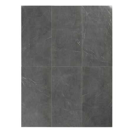 Graue, rechteckige Fliesen mit dezenten weißen Maserungen wirken beim Zusammenfügen nahtlos und schaffen eine glatte, moderne Ob
