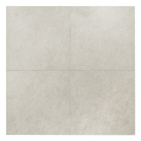 Vier hellgraue, quadratische Fliesen bilden ein größeres Quadrat, das gleichmäßig mit sichtbaren Fugenlinien angeordnet ist und 