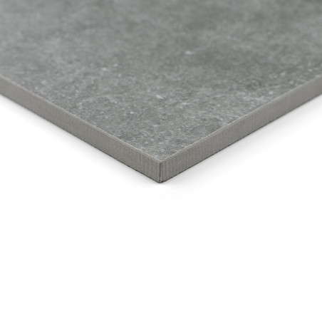 Um ladrilho cerâmico cinza quadrado repousa sobre uma superfície branca, apresentando um padrão de textura sutil com uma borda l Um ladrilho cerâmico cinza quadrado repousa sobre uma superfície branca, apresentando um padrão de textura sutil com uma borda l