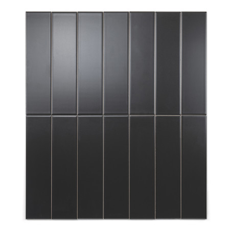 Rectangular black tiles are aligned vertically in a grid layout, forming a uniform pattern against a plain white background.