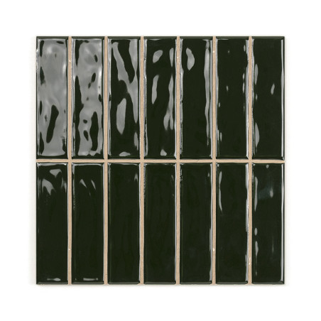 Glossy, dark green rectangular tiles are arranged evenly in a grid pattern, reflecting light, on a plain white background. Glossy, dark green rectangular tiles are arranged evenly in a grid pattern, reflecting light, on a plain white background.