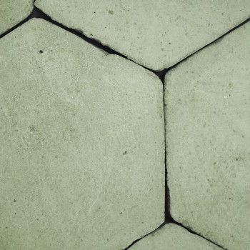 Los azulejos hexagonales de terracota se entrelazan, formando un patrón sin costuras en el piso, creando una superficie rústica 