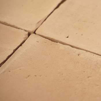 Les carreaux de terre cuite forment une grille, affichant des tons et une texture terreux naturels, créant un motif de sol rusti