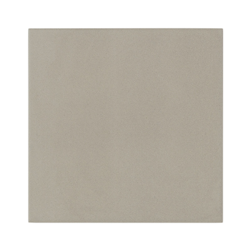 A square, light gray ceramic tile sits idle, showcasing a smooth, matte finish. it rests against a plain, white background.