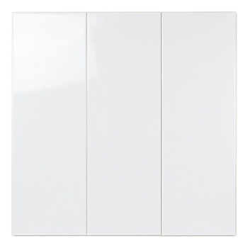 A rectangular, glossy white tile reflects light, positioned against a plain background, suggesting a clean, modern design for in