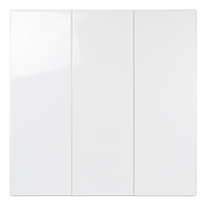 A rectangular, glossy white tile reflects light, positioned against a plain background, suggesting a clean, modern design for in