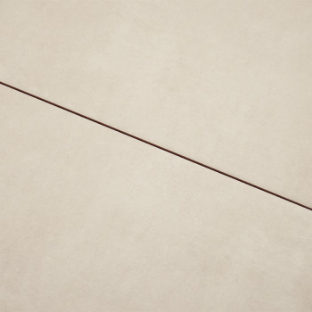 Beige tegeloppervlakken liggen aangrenzend, gescheiden door een smalle, donkere voeglijn, en vormen een strak, minimalistisch ge