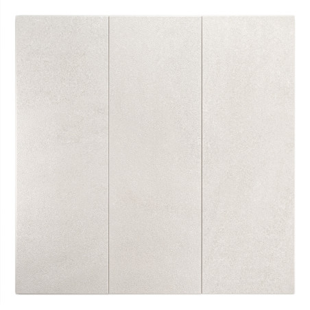 Tres azulejos rectangulares de color blanco brillante están alineados verticalmente, formando un patrón simple y minimalista sob