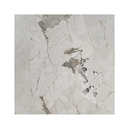 Un azulejo cuadrado muestra un patrón de piedra natural con vetas abstractas de color gris y beige, que se asemeja al mármol en Un azulejo cuadrado muestra un patrón de piedra natural con vetas abstractas de color gris y beige, que se asemeja al mármol en