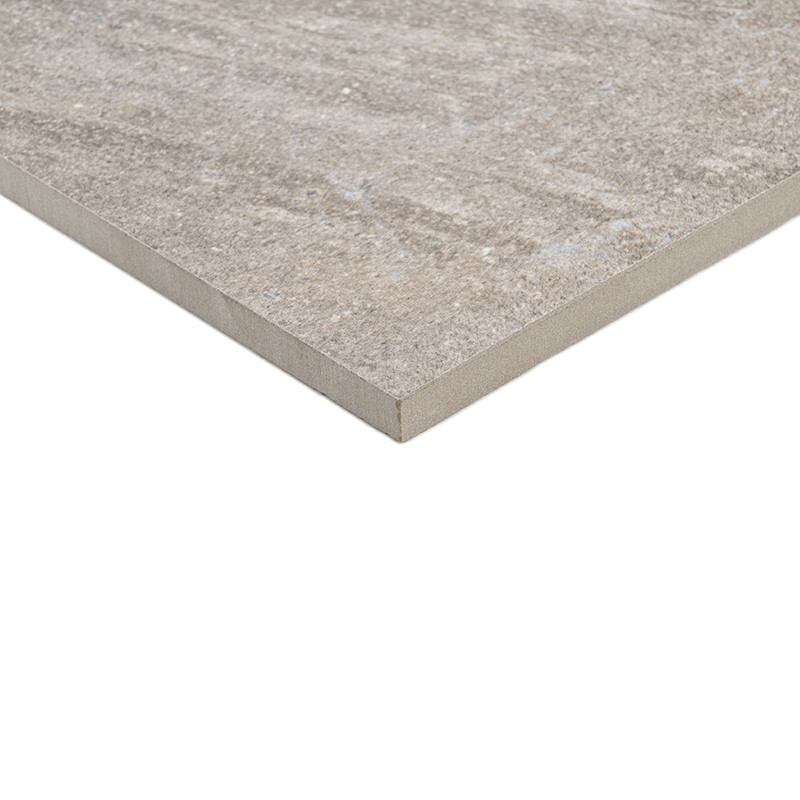 A square, light gray tile rests on a white background, showing a textured stone-like surface with a slightly beveled edge.