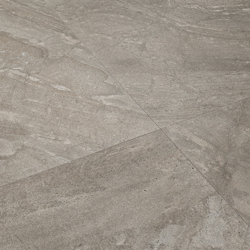 A large, square tile features a natural stone pattern with subtle gray and beige swirls, creating an earthy, textured appearance