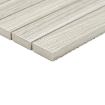 Rectangular, beige tiles with a wood-like texture are aligned in rows, creating a seamless design suitable for indoor flooring.