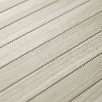 Smooth, beige rectangular tiles arranged linearly, resembling wood planks, creating a uniform, natural pattern suitable for indo