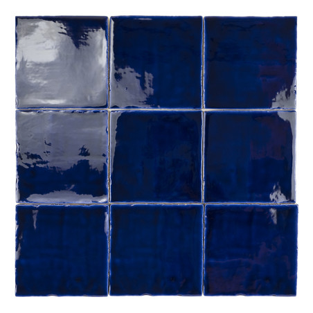 Nine deep blue, glossy tiles arranged in a three-by-three grid, reflecting light variably, creating a textured, dimensional appe
