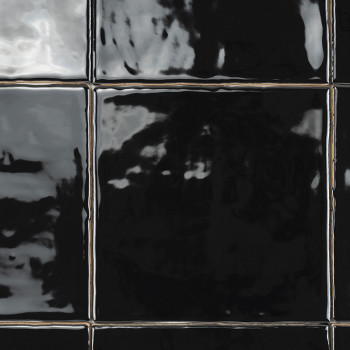Les carreaux de céramique noirs brillants aux surfaces réfléchissantes présentent des reflets subtils, créant une apparence élég