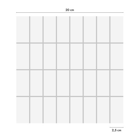 Azulejo cuadrado blanco que muestra un patrón de cuadrícula de rectángulos más pequeños, espaciados uniformemente. Las dimension Azulejo cuadrado blanco que muestra un patrón de cuadrícula de rectángulos más pequeños, espaciados uniformemente. Las dimension